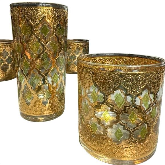 Vintage 60s Culver Valencia 4 Highball and 4 Lowball MCM 22K Gold Glasses - Picture 4 of 5